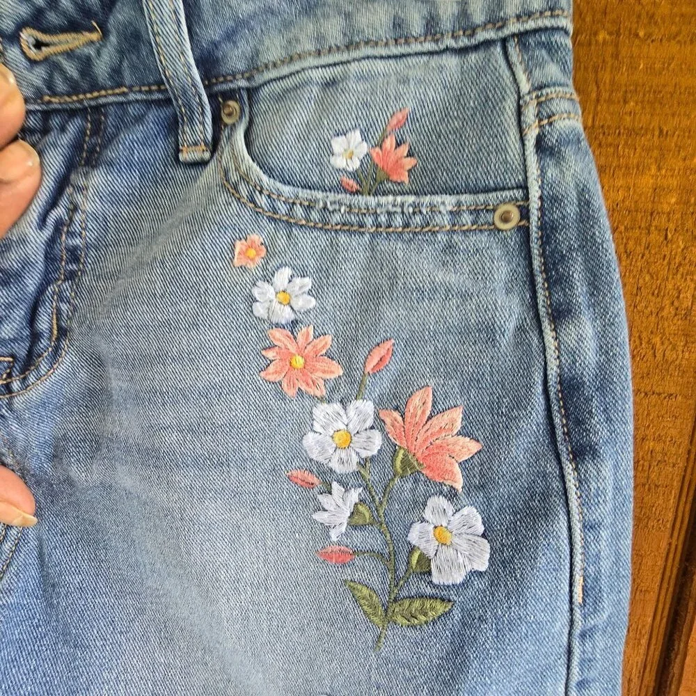 Time‎ And Tru Womens High Rise Embroidered Floral Denim Shorts Size 2